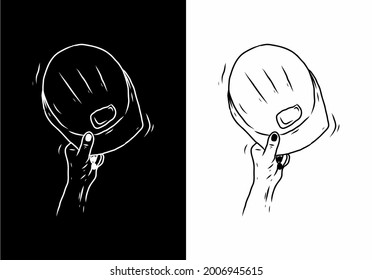 Hand holding hard hats line art drawing design