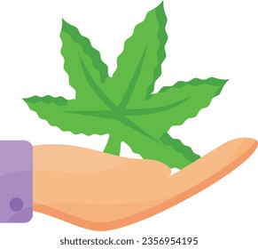 Hand-Holding-Hash-Leaf-Konzept, Hanf-Pflanzen-Vektorsymbol-Design, Cannabis und Marihuana-Symbol, Thca und Cbda-Zeichen, regenerative Kräutermedizin-Stockillustration