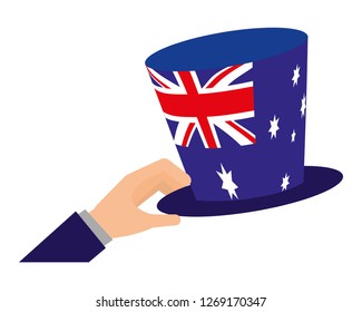 hand holding hat with australian flag