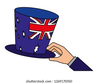 hand holding hat with australian flag