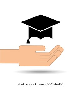 hand holding hat graduation design vector illustration