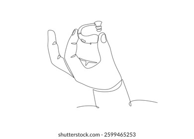 Hand holding hearing aid. Hearing aids concept one-line drawing