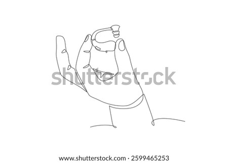 Hand holding hearing aid. Hearing aids concept one-line drawing