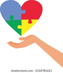 
Hand Holding A heart with Autism Symbol Vector Illustration Design. Hope for autistic spectrum international awareness day
