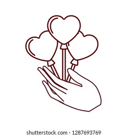 hand holding heart balloons isolated icon