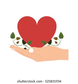 hand holding heart with border ivy of leaves