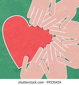 Hand holding the heart. Charity.hands hold a heart