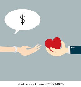 Hand holding heart with concept business