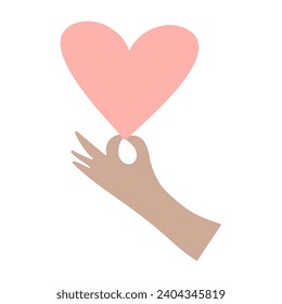 Hand holding heart. Concept of love, reciprocity, sympathy, friendship and trust