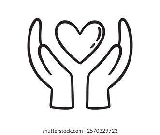 hand holding heart doodle hand drawn icon. Outline drawing love and care line clipart symbol. Vector illustration