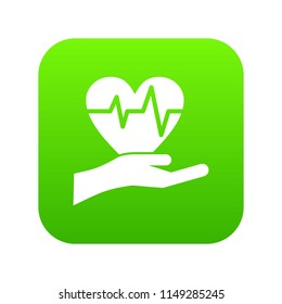 Hand holding heart with ecg line icon digital green for any design isolated on white vector illustration