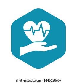 Hand holding heart with ecg line icon. Simple illustration of hand holding heart vector icon for web