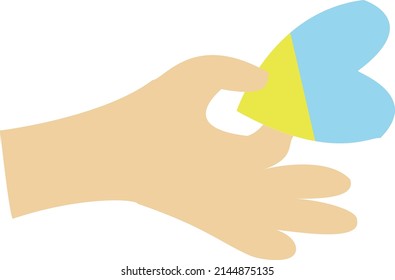 Hand holding heart element. Stand with Ukraine. Support for peace. Stop war concept