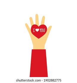 Hand, die ein Herz hält. Flaches design, Vektorgrafik.