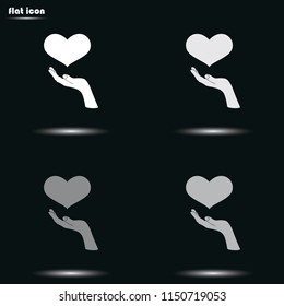 Hand holding a heart flat grayscale vector icon.