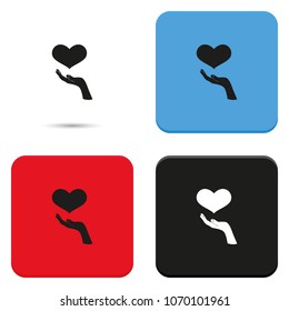 Hand holding a heart flat vector icon.