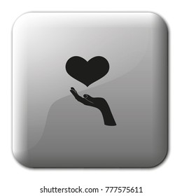 Hand holding a heart flat vector icon.