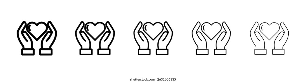 Hand holding heart icon in black. Vector illustration for graphic design