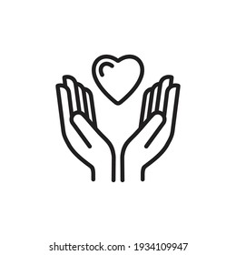 hand holding heart icon,  charity hand, Donation hand symbol, Vector illustration