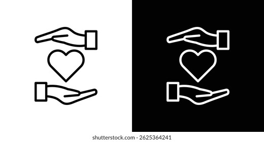 Hand holding heart icon concept stroke on white background