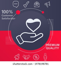 Hand holding heart icon. Customize your design with a navy and red colored background template
