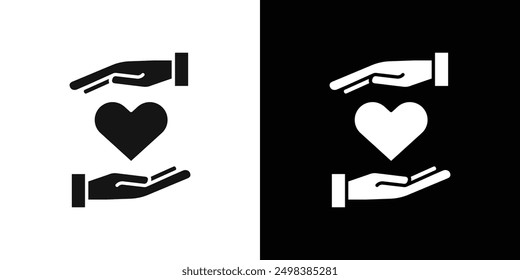 Hand holding heart icon flat line symbol set.