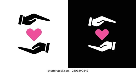 Hand holding heart icon Flat vector set outline