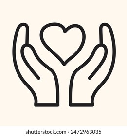 hand holding heart icon with illustration stye doodle and line art