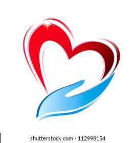 hand holding a heart icon, isolated vector symbol