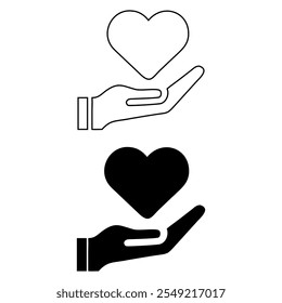 Hand holding heart icon. Line, glyph and filled outline. Heart in hand outline and filled vector sign. Thank you icon, Trust symbol, logo illustration. Different style icons set. Vector graphics