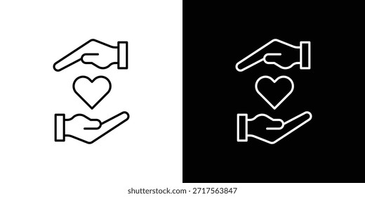 Mano que sostiene el icono del Vector lineal del icono del corazón. Líneas de trazo editables.
