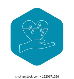 Hand holding heart icon. Outline illustration of hand holding heart vector icon for web