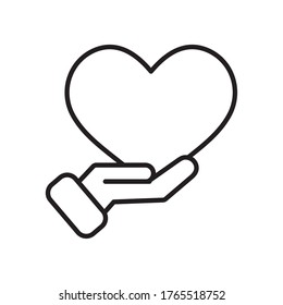 hand holding a heart icon over white background, line style, vector illustration