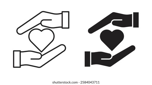 Hand holding heart icon set in thin line. vector illustrations for web