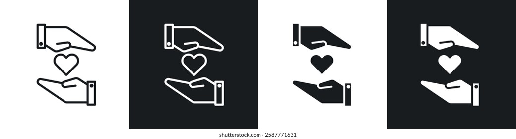 Hand holding heart icon set black and white colors. Graphic Vector icons pack