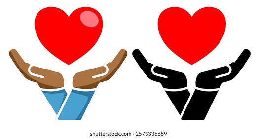 hand Holding a heart icon, simple flat style, illustration, logo sign symbol pictogram template, for ui or ux isolated on white for mobile app, editable	