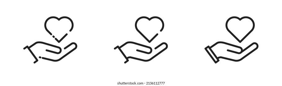 Hand holding heart icon. Hand with heart symbol set. Vector illustration. EPS 10.