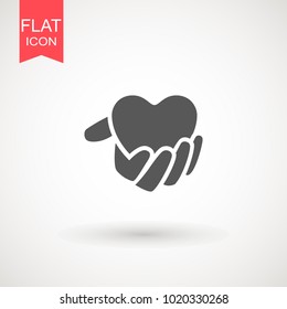 Hand holding heart Icon Vector. Love symbol. Valentine's Day sign, emblem isolated on white background with shadow, Flat style for graphic and web design, logo. EPS10 black pictogram