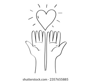 Hand holding a heart icon vector doodle.