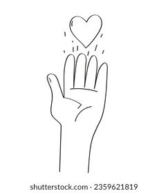 Hand holding a heart icon vector doodle.