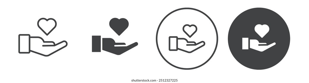 Hand, die das Herz hält Symbol Vektorlogo Umriss