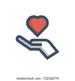 hand holding heart icon vector. hand holding love filled outline style design