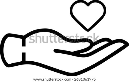 Hand holding heart icon vector illustration outline style charity.
