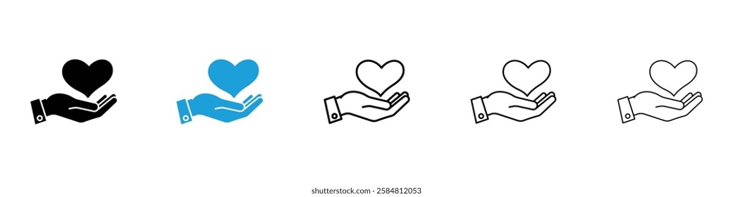 Hand holding heart icons collection vectors in black and blue