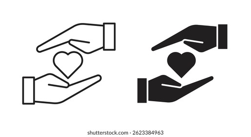 Hand holding heart icons on white background for web