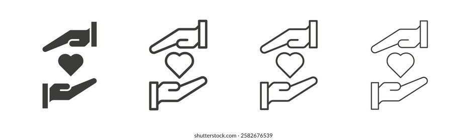 Hand holding heart icons set vectors graphic designs