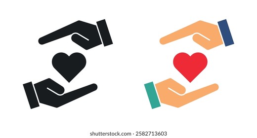 Hand holding heart icons set vectors black and colored style