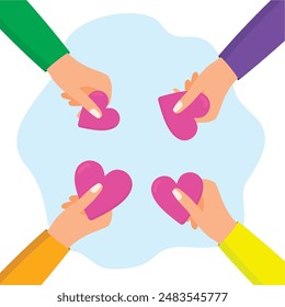 hand holding a heart, illustration of the concept of giving love to everyone.vector file