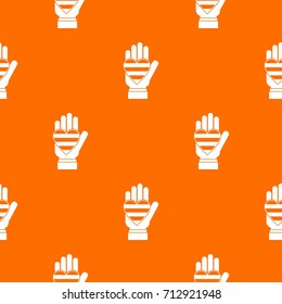 Hand holding heart of LGBT pattern repeat seamless in orange color for any design. Vector geometric illustration