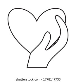 Hand holding heart line style icon design of love passion and romantic theme Vector illustration